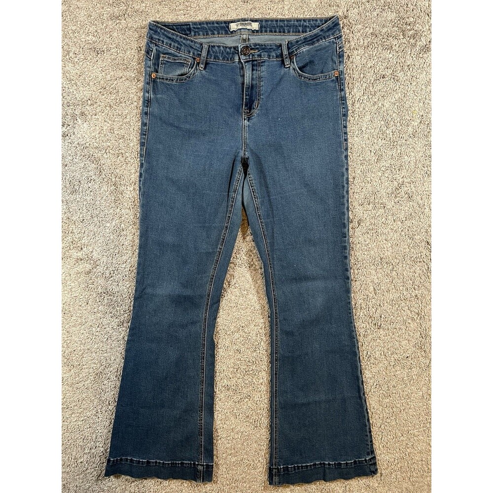 Rock & Roll Cowgirl Women Jeans 34x34 Blue Denim Bootcut Mid Rise Trouser Flair